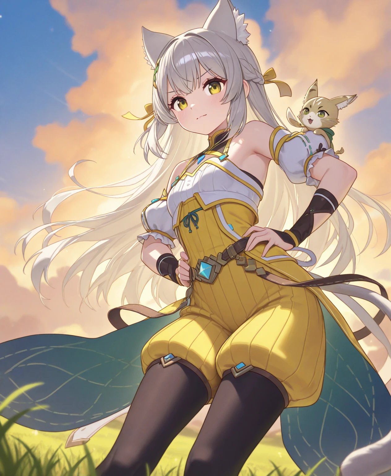 master-piece,hyper quality, hyper detailed,perfect drawing,1 beautiful girl, white bikini, rabbit ears, rabbit tail, rabbit palm, rabbit paws, rabbit fingers, hunter's eyes aiming for prey, gray hair, drooping eyes, height 65cm, three sizes B95W60H90, fluffy, kneeling, pow pause