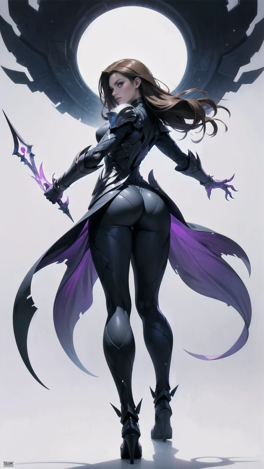 1boy, toned, sharp cat ears, cat tail, dark purple messy hair, wide dark blue eyes, cosmic powers, HD, masterpiece, vibrant, black boots, dead expression, slim purple armor, full body view, black cape