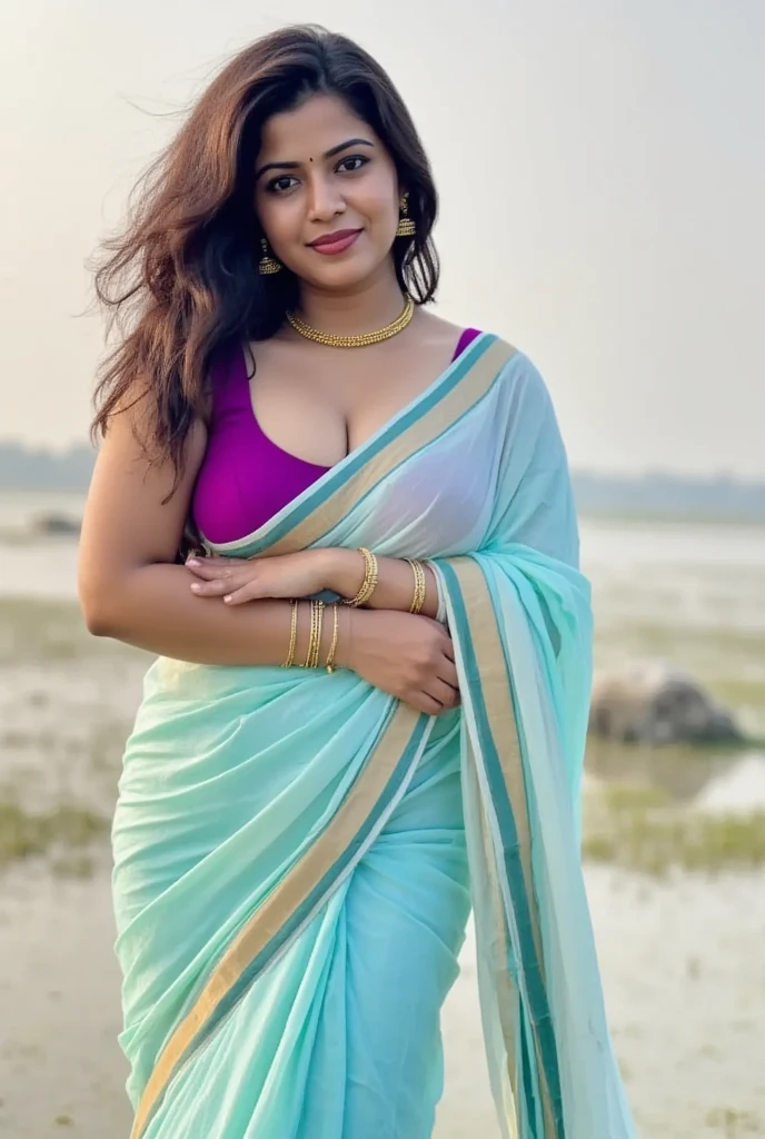  a woman round neck blouse and saree, round face,fair skin, beautiful face, angle face,big cheeks, swooping breasts, deep cleavage, open arms, sexy armpits,big penis, nipples, ass, necklace, (cinematic:1.3), araffe woman in a round neck blouse and saree standing on a beach, looks like fabiula nascimento, beautiful thick female, violet myers, thick body, is wearing a round neck blouse and saree, 25-year-old woman from cuba, thicc, round neck blouse and saree model, brazilian, thick, curvy hourglass figure, gorgeous lady, plus size, thick thighs, andrea rocha