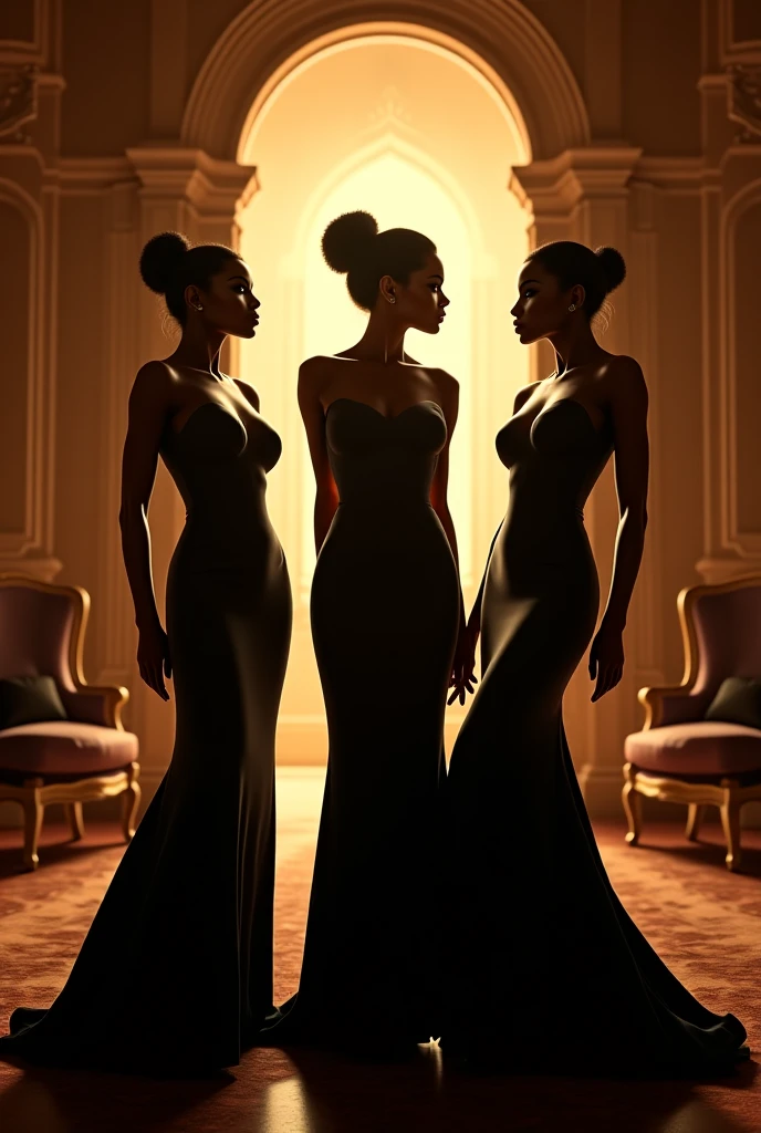 Create an extremely beautiful black woman, Bullish, Legs long, with full breasts, Waist slender, wide hip, wearing a very elegant white dress, transparentes, low-cut, Ablaze.
Who wears a chic gold necklace and many other jewels, cabelo Black Power, and be in a corporate setting, with other women and some men beside her receiving professional orders.
