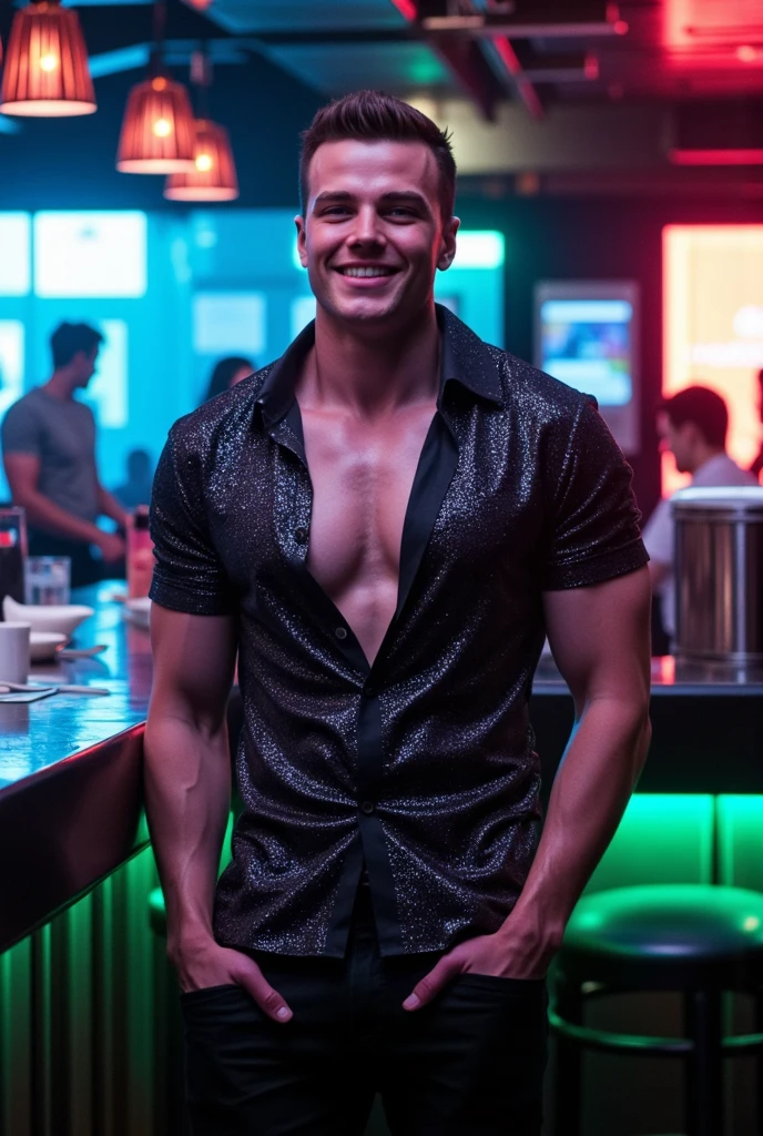 realistic , handsome man , in a night club