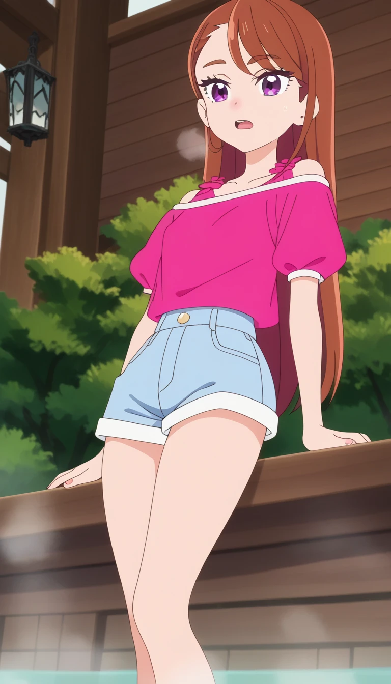 You can make a cute anime character with long blonde hair and green top and blue shorts.