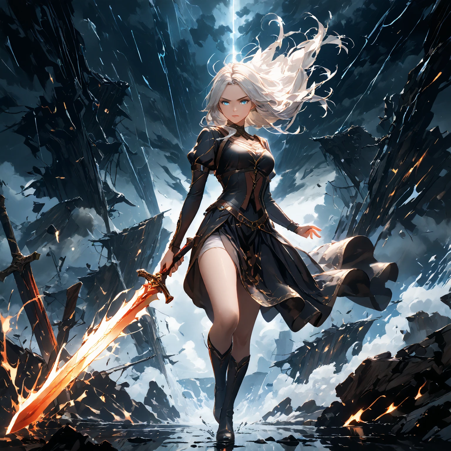 (Skin Indentation:1.5), Realistically, Realistically, (masterpiece:1.5), Concept Art, Intricate details, Very detailed, Realistically, Octane Rendering, Dynamic poses, (((electrical arcs))),((Thunder and Lightning)),Best quality, high resolution, (Realistic face:1.1), (Surrealism:1.1), ((full_Body)), (Huge fireball),Perfect eyes,(Shiny skin:1.2), (((hairstyle))), (((Perfect hands))), (Very detailed的背景), ((castle)), (Light), ((1 Girl)), Wearing a robe, (((Flowing Cape))), ((Delicate eyes, High quality eyes, High quality face shape)), (Extremely complex robe, magic长袍), Short and delicate hair, ((cast lightning)), electrical,(( Rotating flame)), Radiant force, spark, smoke, magic, epic, battlefield, Depth of Field, blur background, 4K, Gothic, ashes, particle,Wide field of view,Long-range shooting((Small Breasts))(Smile)Deformed human soul