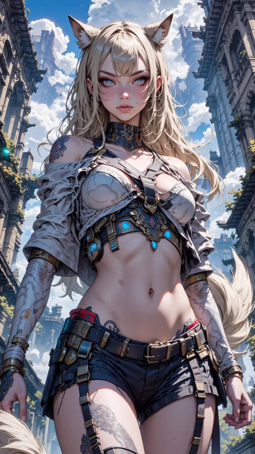 best quality,4k,8k,highres,masterpiece:1.2),ultra-detailed, extremely detailed eyes, extremely detailed body, (large masterpiece digital art), (detailed manga illustration), (detailed line art), ((perfect anatomy)), (intricate details:1.3), (ultra-detailed:1.3), (illustration:1.3), (sharp focus:1.3), (natural lighting:1.05), (vivid colors:1.3),(masterpiece), (best quality:1.4), (perfect anatomy:1.4), high quality, expressive eyes, full body, detailed face, beautiful face, perfect face, 1 girl, breasts, gloves, (large breasts), military uniform, black jacket, jacket, very long hair, ({pale skin}), detailed ((silver hair)), yellow eyes, hourglass physique, gray pants, pants, thick thighs, toned, dynamic lighting, 4k resolution, dynamic pose, smirk, , weapon, Sword, belt, glove, shoulder armor, boots, hand guard, delicate\(armor\), Atey Ghailan, Jeremy Mann, Greg Manchess, Antonio Moro, trend in ArtStation, trend in CGSociety, Intricate, High Detail, Sharp focus, dramatic and photorealistic painting art by Midjourney and Greg Rutkowski, Jeff Bridges, ((cartoon style)), Marvel Cinematic Universe style, (((military base in the background))),