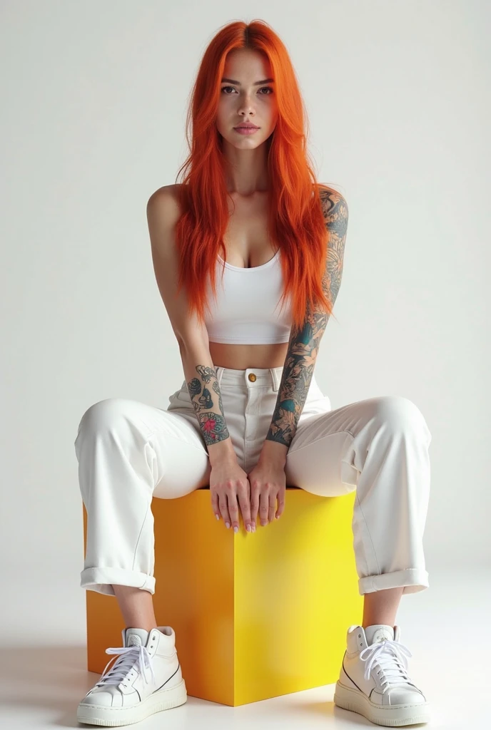 very beautiful fullbody tattood girl in bright leggings, white cropped top, charismatic personality, professional photo, style of jessica drossin, super realistic photo, hyper detail, great attention to skin and eyes, professional photo, --ar 2:3 --style raw --stylize 750 --niji 6