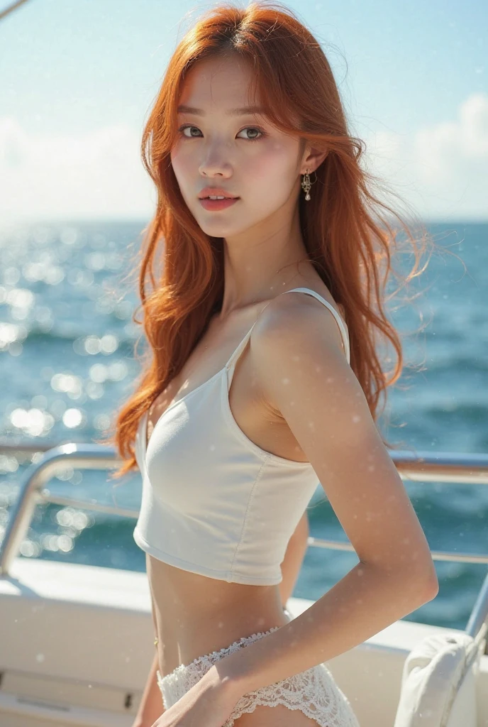 The sky turns red、Sleeveless、Woman standing on the boat、Light blonde hair、Elegant hairstyles、blue eyed woman、Woman with cute eyes looking up、When the sky darkened、The gentle light of the glowing ship、The sky turns red as the sun sets、Tight-fitting clothes to show off your figure.、、A luxurious navy blue knit for summer.、Black Luxury Summer Sweater、belt、short skirt、dress elegantly着こなす、Baguadium, luxurious shorthair:1.4))、Skyscrapers seen across the sea、View of Manhattan Island off the coast、woman on cruise ship、、The sun shone at her、Light blonde hair、Light blonde hair、The sky is dyed red..、cloudy、personal's cute、An elegantly dressed woman is sitting on a boat and watching the sunset、彼女のhave enough breastsは服の上からでも明らかです.、輝く太陽はとてもbeautiful、DUSK IS APPROACHING、lens flare、I can see the sunset、((Sunlight reflected from the sea、overlooking the sea、The sun shines on the sea、'beautiful.、Small earrings、personal'evening、The bird is still flying、、Golden hair color、tie your hair、The woman is on the right..:1.4))、高級レザーbelt、Shiny clothes、Light yellow hair color、blurred background、Front braids only、Light blonde hair、{{cowgirl shock}}、((Close-up shot from the waist up、have enough breasts:1.4))、にっこりsmile、Silk clothes、服からでも分かるhave enough breasts、Front braids only、cowboy shoot、เสื้อเชิ้ตผ้าไหมคอปกสีขาวbeautifulงามและกระโปรงสีน้ำตาล、dress elegantly、Luxury Bags、素敵なsmile、((have enough breasts))、full body photo、ring、short skirt、Tuck your hair behind one ear..、silver necklace、smile、 Luxurious ponytail、caustic soda、Highly detailed photos、Very beautiful and ideal short hair、It's not super makeup.、(8ก、RAW photos、Highest quality、Masterpiece:1.2)、(realistic、realistic)、1 woman、((medium short hair、Look into the camera:1.4))、hair blowing in the wind