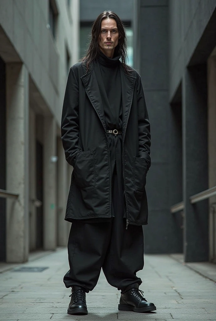 Generate a photo of famous fashion designer Rick Owens, who is wearing shoes at Adidas Campus