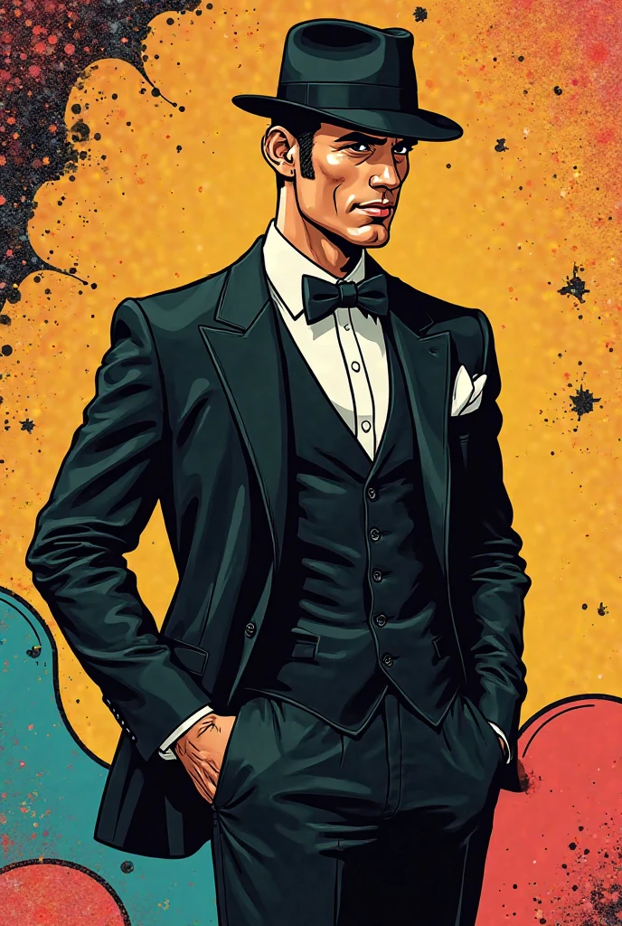 Image of a man in a black suit and his hat comic animation - SeaArt AI