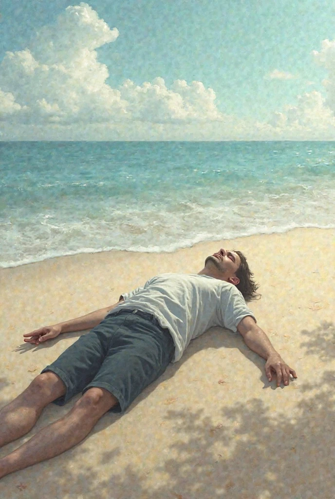A men 20 year old sleeping near the mountain and beach