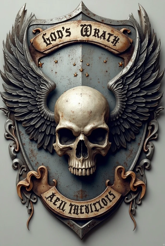 4 skulls 2 on top and 2 on the bottom with the letters VE behind them as if it were an eagle