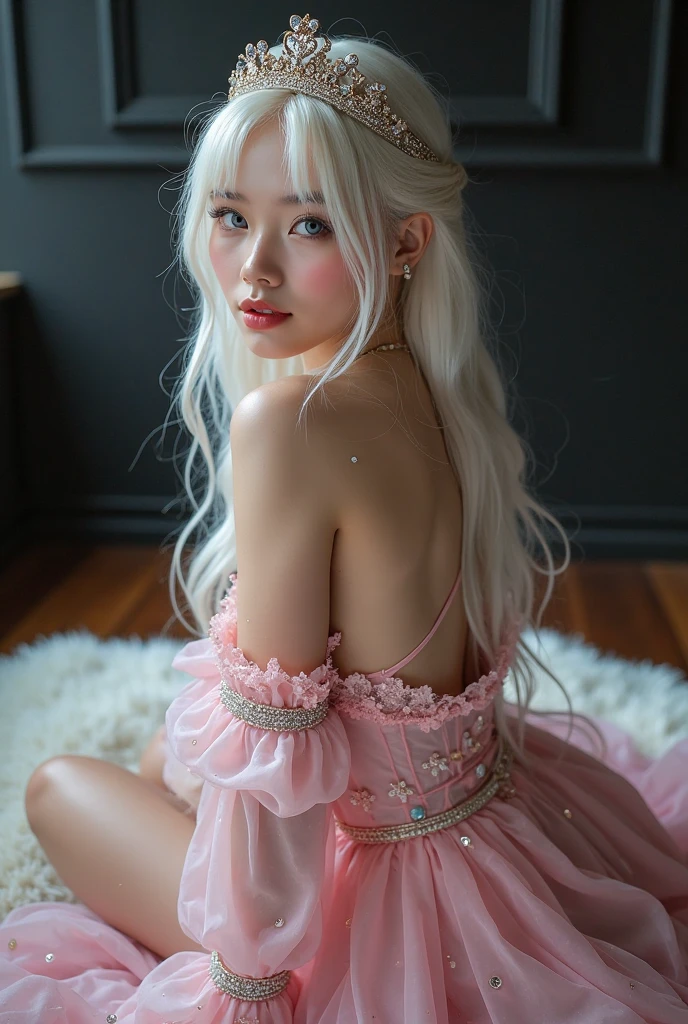 ((tmasterpiece:1.4)、(quality:1.4)、(Realistic:1.7))、Royo(Royo)A surreal portrait of The beautiful girl、A super beautiful girl、((1 girl in:1.4))、Glowing and natural looking skin texture、Author Royo(Royo)、19years old、(Two arms:1.4、Two legs:1.4)、(perfect anatomia:1.4)、(Perfect female body:1.4)、A portrait photo of a girl、Closeup photo body shot:1.4), (highest quality:1.4), (actual:1.7), Royo, The beautiful girl, A super beautiful girl, ((1 girl in:1. 4), Glowing and natural looking skin texture, Author Royo, 19years old, (Perfect female body: 1.4), (Perfect female body: 1.) 4), A portrait photo of a girl, Close-up photo body photo), Fantasyart, soft front lighting, The beautiful expression, Kawaii face, The beautiful, Large full-breasted: 1. 2, The beautiful butt, Fine Eye, Clear and eye-catching, Beautiful and, pretty eyes, big breasts thin waist, RAW photogr, Redlip, ((White hair, long whitr hair)) , 1 screen view, ),((Off-the-shoulder hand-knitted sweater))、((Pink tight skirt))、 (sexyposture), (Milky Way in the sky),((T-back garters and garters))、(A smile)、