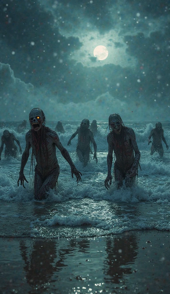 There are many people walking on water with blood on their bodies, mar de sangue, arte surreal de horror, dramatic artwork, oceano sangrento, Sylvain Sarrail e Igor Morski, Arte CGI, corpses come to life, Surrealismo assustador, arte conceitual surreal, Standing in a pool of blood, arte digital 4k inquietante, dramatic concept art, amazing cgi