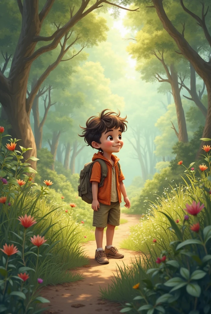 boy walking in the forest
