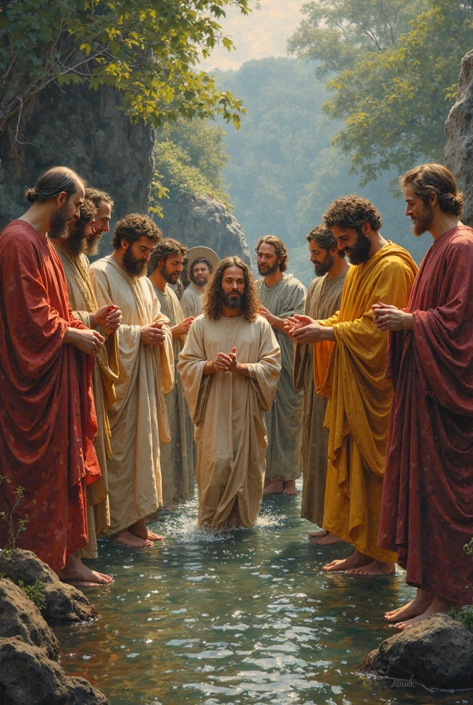 Jesus baptizing his disciples 