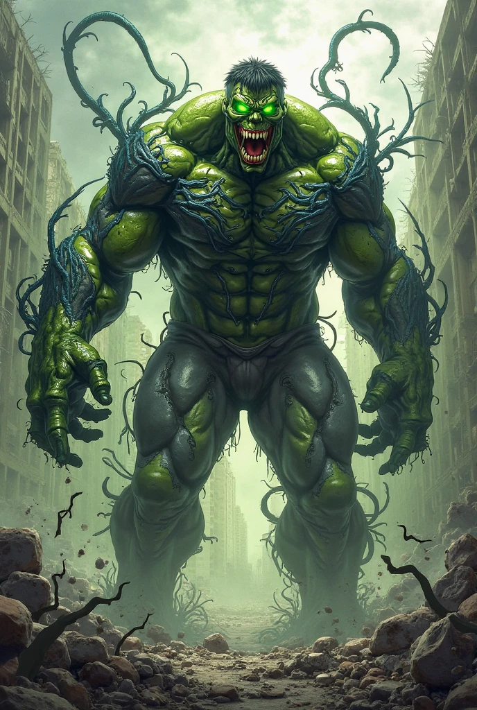 DC character Swamp Thing is in battle with a horde of Zombies. broken zombie parts flying. horror comic. night forest
