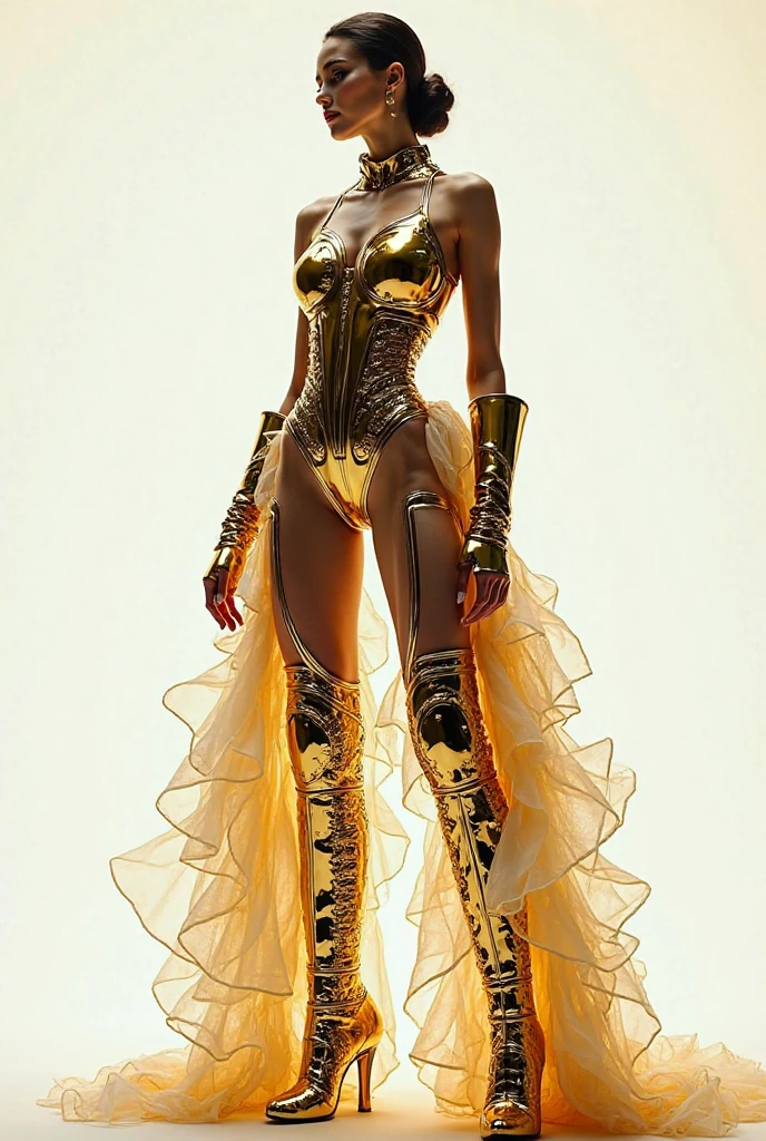 ( 
    (Character: one Brazilian woman, 20 years old, Artis, dark skin, black skin, smile, black hair, mega hair, dreadlocks:1.3, tall, long legs)
    (Clothing:  white elegant dress, golden collars, golden high heels)
    (Pose: full body shot:1.7, dynamic pose)
    (blurry, intense urban lights in background) 
    (Style: ((masterpiece:1.5)), (face detailed), photo-realistic:1.3, hyperrealistic, foggy, high contrast, shiny skin, soft lighting, backlighting, bloom, light sparkles, chromatic aberration)
