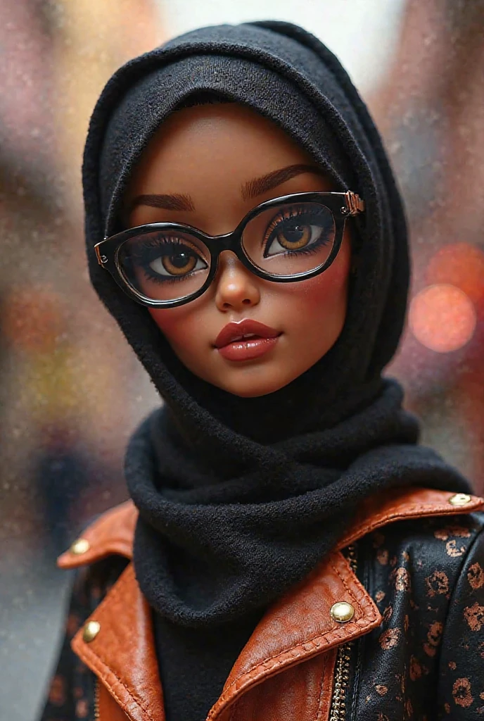 8k selfie photography, brown skin muslim girl with round glasses.