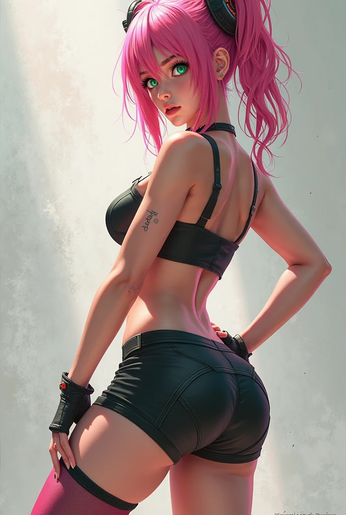 (((of the highest quality: 1.4))),(unparalleled masterpiece ever), (Ultra high definition),(Ultra-realistic 8K CG, camera view from behind), offcial art、 (((adult nude , cleavage showing, white thigh high socks))), (((1girl in))), ((( Bob Shorthair ))), Punk girl with a perfect nude body,Beautiful and well-groomed face,Fancy makeup, (Image from head to t),((pink Bob Shorthair )), Simon Bisley's urban savage style school classroom,Detailed background of school classroom,Clean abs, Complex graphics, dark pink with white stars and gray and white stripeany poisonous tattoos )), piercingson vagina