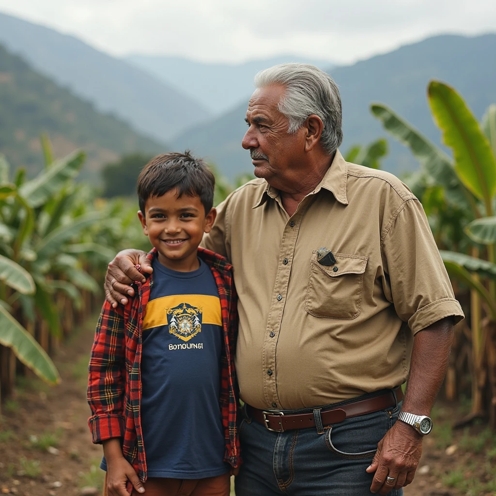 A boy admiring his uncle working in the fields on a hot day