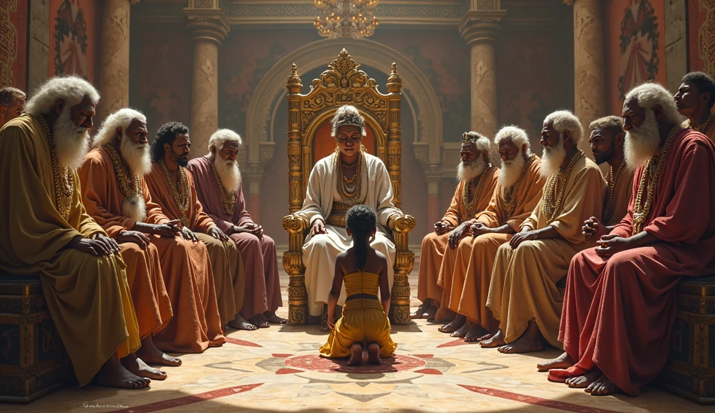 "A majestic king addressing his twelve sons in a grand throne room