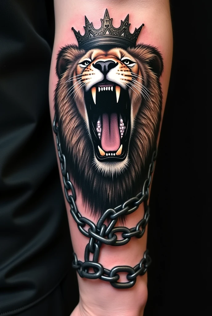 Imagine a tattoo that covers your entire arm, designed to exude masculinity and strength. on the shoulder, a figure of a roaring lion, with its flowing, fierce mane, symbolizing courage and leadership. The lion's claws seem to tear the skin, creating a three-dimensional effect that adds depth and realism.
Going down the biceps, a broken chain wraps around the arm, representing the freedom achieved and the strength to overcome obstacles. The currents, shaded in detail, contrast with the skin, creating a sense of weight and movement.
on the forearm, a skull adorned with tribal or geometric elements, symbolizing resilience and acceptance of the cycle of life. The skull is crafted with shadows and fine details, reflecting the idea of facing mortality with courage.
This composition is tied together by lines and shadows that connect each element., creating a cohesive narrative of power, determination, and masculinity, making the arm become a living symbol of strength and endurance.