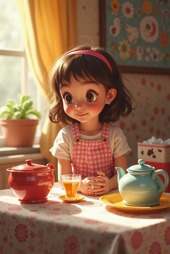 (Pixar 1.25 style) Portrait of a happy little girl having breakfast