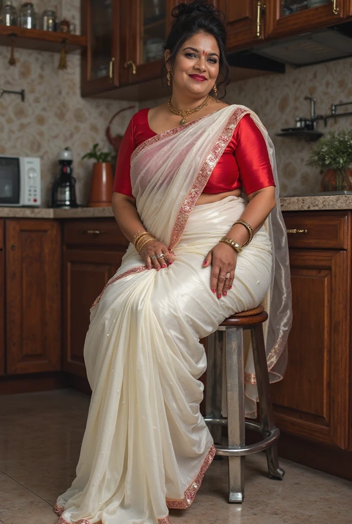 there is a woman posing for a picture in a round neck blouse and saree, thick thighs, thick legs, skinny waist and thick hips, 21 years old, ayahausca, 2 2 years old, round neck blouse and saree, 2 9 years old, 2 7 years old, full body picture, 2 3 years old, thick, 2 0 years old
