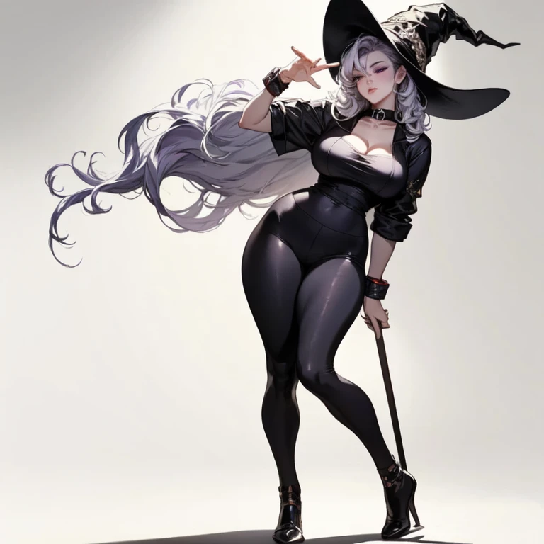 Sexy (X-Men Animation 1992), /(Rogue)/, Vampira, Cabelo Ruivo e Longo com Mecha Branca Solo, Masterpiece, Best Quality, Perfect Face, Medium Shot of a Witch with Curly Silver Hair Under a Witch Hat, Mystical Sorceress, (Surrounded by intense whirlling energy:1.2), Dominante e intimidante, Sexy Lace Lingerie (Black and  orange), Meias, Intrincado e elegante, colorido, vívido
