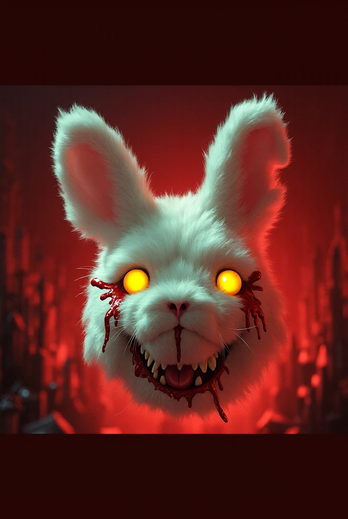 (best quality,4k,8k,highres,masterpiece:1.2),ultra-detailed, Portrait of a creepy rabbit, dark and creepy face, blood on face, dark and sinister environment, volumetric lighting, Horror environment