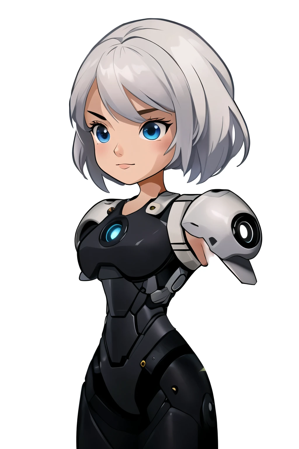 a cartoon image of a woman in a black suit holding a gun, cyborg - girl with silver hair, cute cyborg girl, girl in mecha cyber armor, nanogirl, ferra white mecha, female mecha, cyborg merchant girl, anime manga robot!! anime girl, perfect anime cyborg woman, perfect android girl, cyborg girl, anime cyborg
