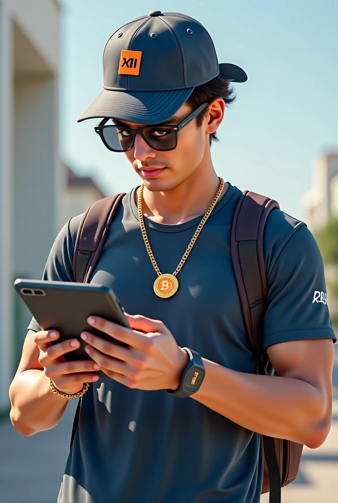 "A young, modern Turkish male cryptocurrency trader in his 20s. Short, well-groomed hair, lightly bearded, and a fit physique. Casual daily attire (t-shirt and jeans or hoodie and sneakers). The t-shirt prominently features the text 'TRADER KAYA' in large letters. Eyes filled with determination and intelligence. In a modern home office setup, surrounded by a laptop, monitors displaying cryptocurrency charts, a coffee cup, and a few books. Trades on exchanges like Binance and Coinbase, uses analysis tools like TradingView and CoinMarketCap, and prefers secure wallets like Ledger and Trezor. Favorite cryptocurrencies include Bitcoin, Ethereum, Ripple, and Litecoin. Conducts technical and fundamental analysis, monitors market sentiment. Diversifies his portfolio, uses stop-loss and take-profit orders. Has short-term profit goals and long-term financial independence aspirations."