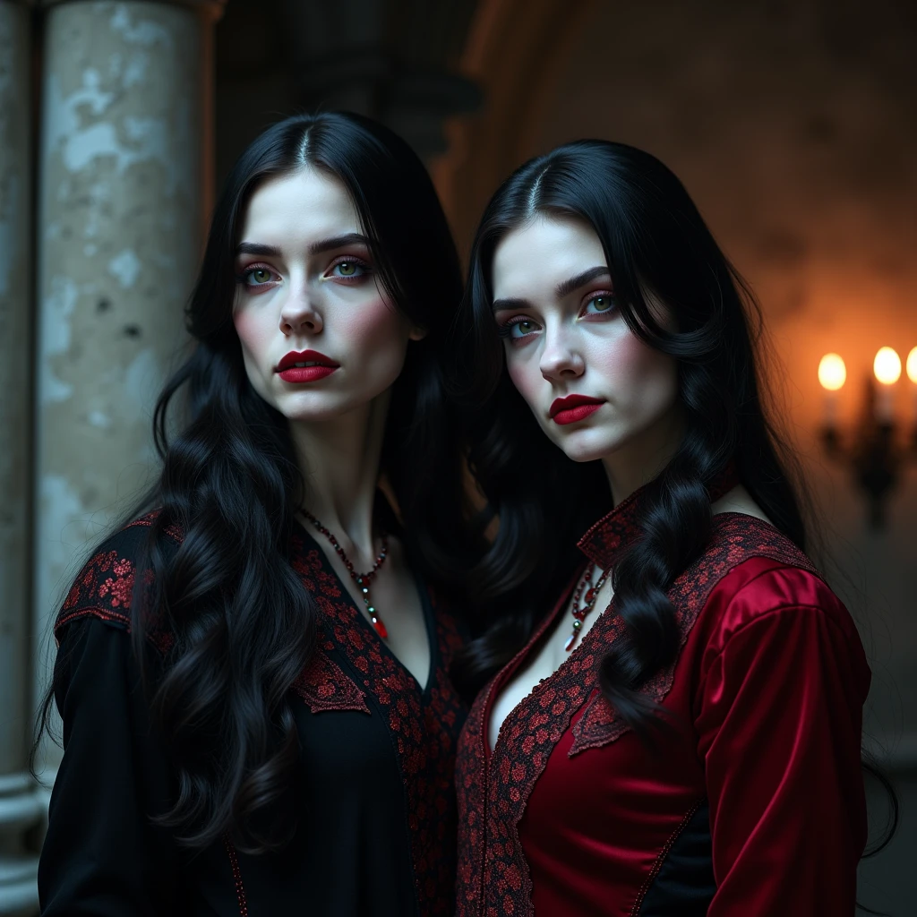 arafed woman in a black dress with red hair and a necklace, promotional still, anya taylor - joy vampire queen, artstyle tom bagshaw, beautiful female vampire, carmilla vampire, portrait of a young witch, vampire fashion, samara weaving vampire, tom bagshaw weta studio, with red hair, photo still, witchy clothing, beautiful female witch