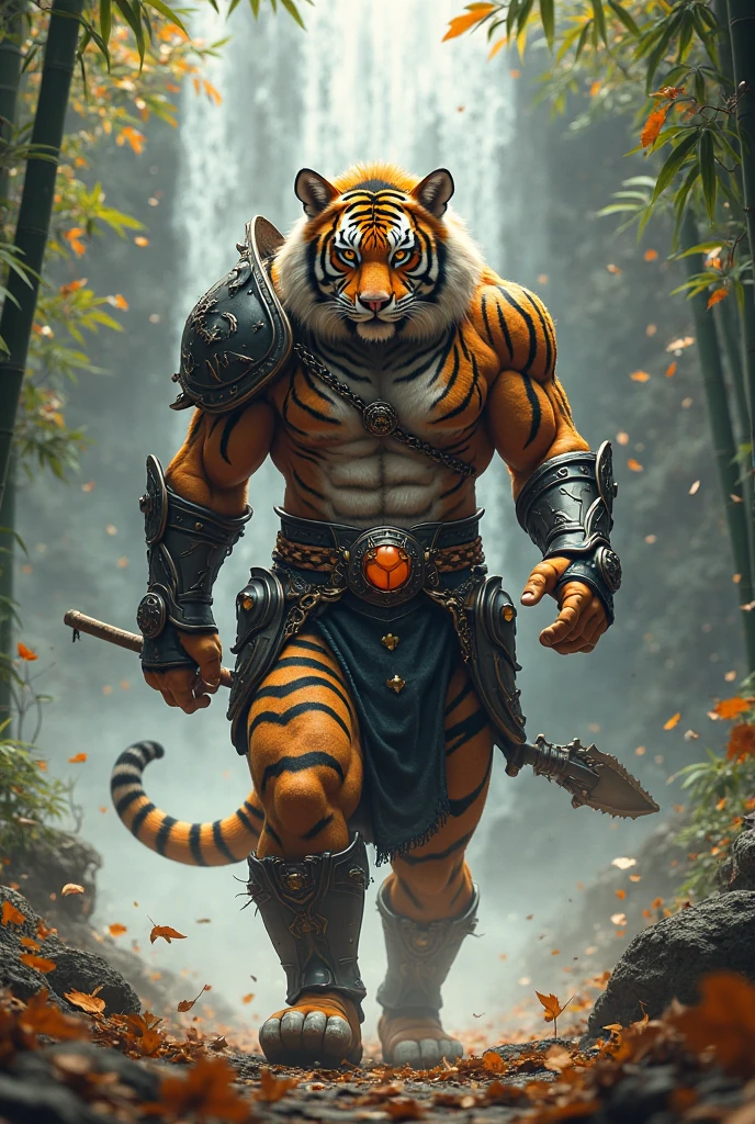 Tiger standing like warrior with a sward