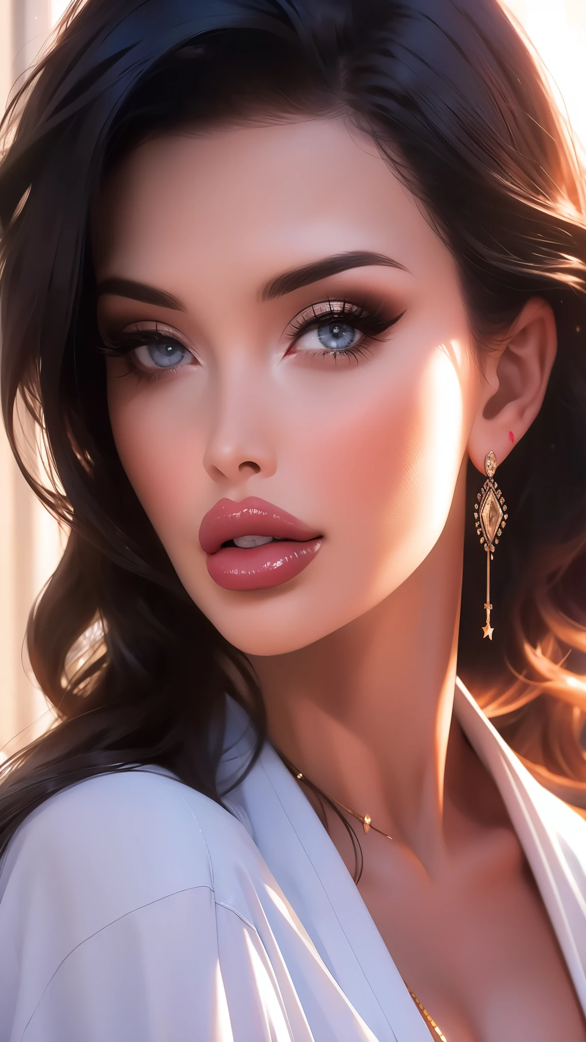 aletta_ocean, silk robe, underwear, standing, kitchen, sugerente, provocativa, erotica, VIP, jefa, close up