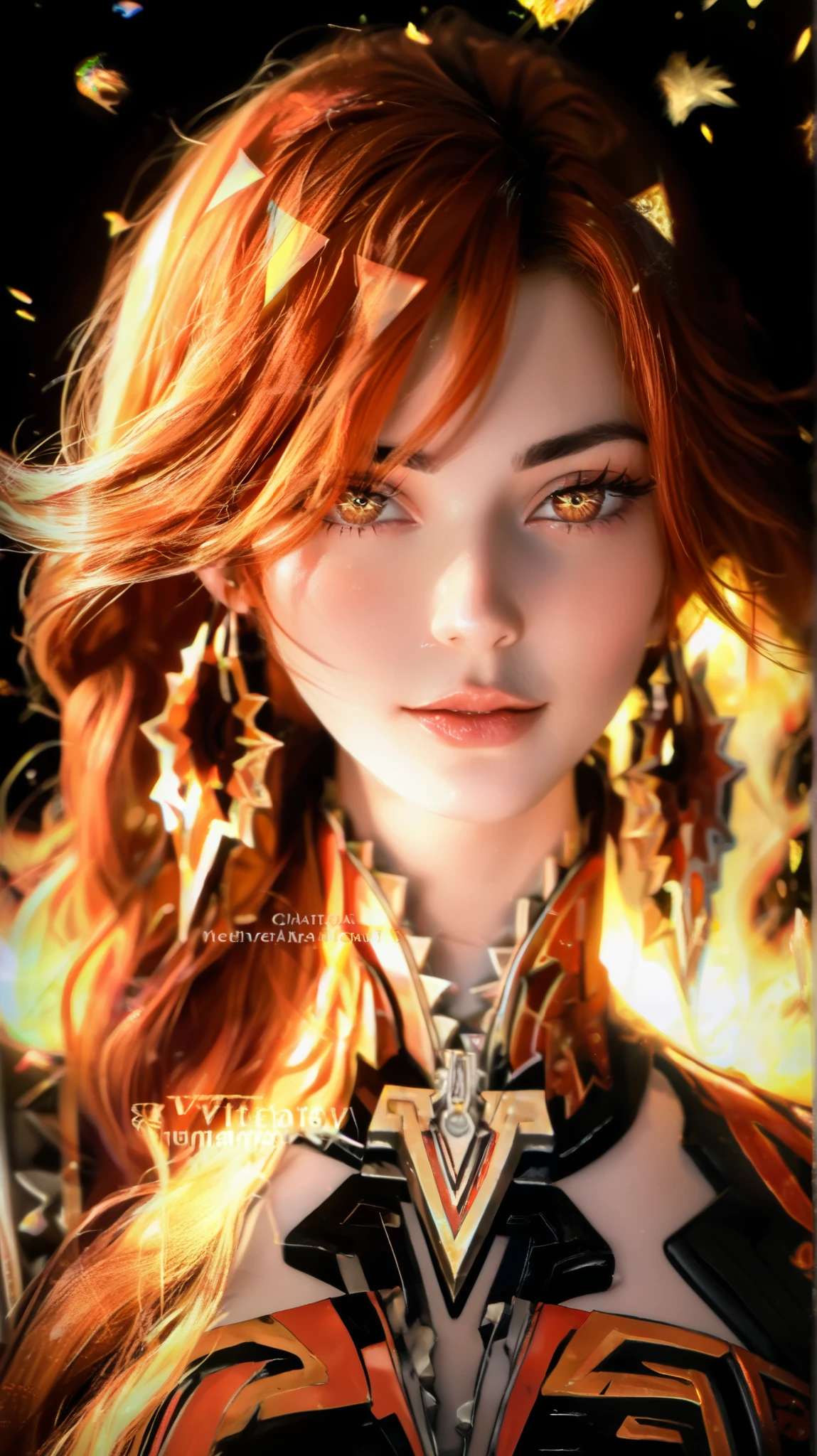 (realistic, ultra-detailed, hyperrealism, 8K, cinematic lighting, moody atmosphere, dramatic contrast, focused close-up), Mavuika’s face partially visible, most of her face in shadow, only her eyes subtly glowing golden, intense and piercing gaze, soft light reflecting on her eyelashes, delicate strands of hair falling over her face, deep shadows adding mystery, dark fantasy aesthetic, artistic cinematic framing, dramatic low-key lighting, ember-like particles floating in the air)
Negative Prompt: (full face visible, bright lighting, overexposed, excessive glow, low contrast, blurry textures, distorted details, cartoonish rendering, cluttered composition, extra objects, nsfw, watermark, signature)