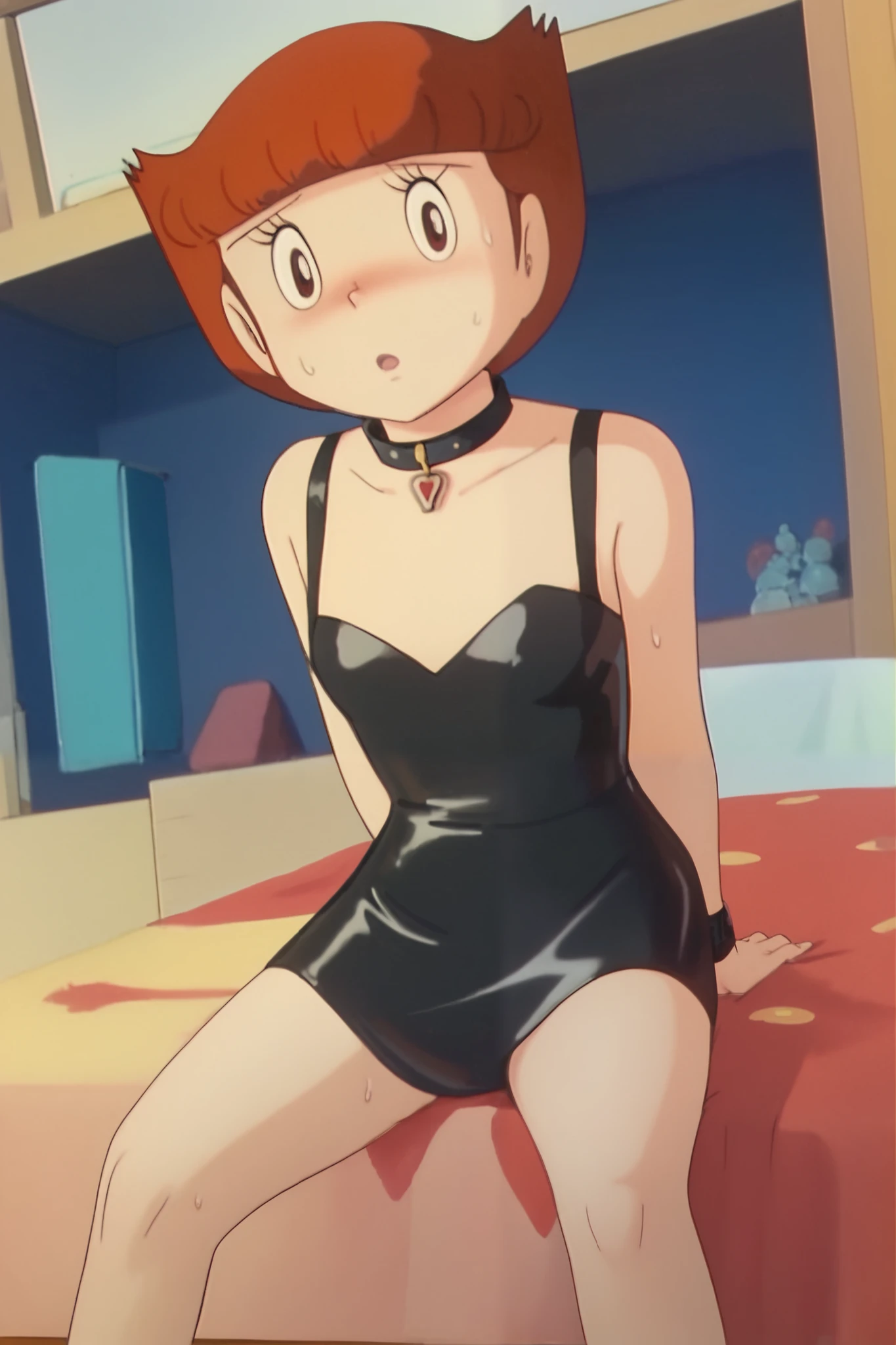 (((chibi)))、(((Lori)))、(((low length)))、(((子供body型)))、Small Bust、Flat Bust、BDSM、Queen、mistress、(((女of子が1人)))、solo、(((黒いラテックスof指先まで覆われたロンググローブ:1.4 )))、(((黒いラテックスofコルセットドレス:1.4)))、(((The corset dress is decorated with beautiful lace.)))、(((ショルダーストラップ付きofコルセットドレス)))、(((黒いラテックスofタイトなミニスカート:1.4)))、(((Black Thigh Boots)))、(((黒of網タイツ:1.2 )))、(((Stiletto heels:1.4)))、(((黒いラテックスofパンティー)))、(((黒いラテックスofブラジャー)))、(((黒いレザーof首輪)))、(((Sexy pose:1.4 )))、Wide-open legs:1.2、(((Erotic)))、(((Cowboy Shot)))、Foggy, 1人of女of子, alone, smile, short_hair, 前hair, hair_between_eye, just_shoulder, Closed_mouth, green_eye, upper_body, No sleeve, indoor, orange_hair, ~ side_pof上ytail, Looking_To_of_~ side, just_arms, eyelash, No sleeve_shirt, Blurred_background, Looking_Away, Food_d自分of, hand_of上_自分of_chest, Clenched_hand、Side Ponytail、邪悪なsmile、Cold Stare、blush