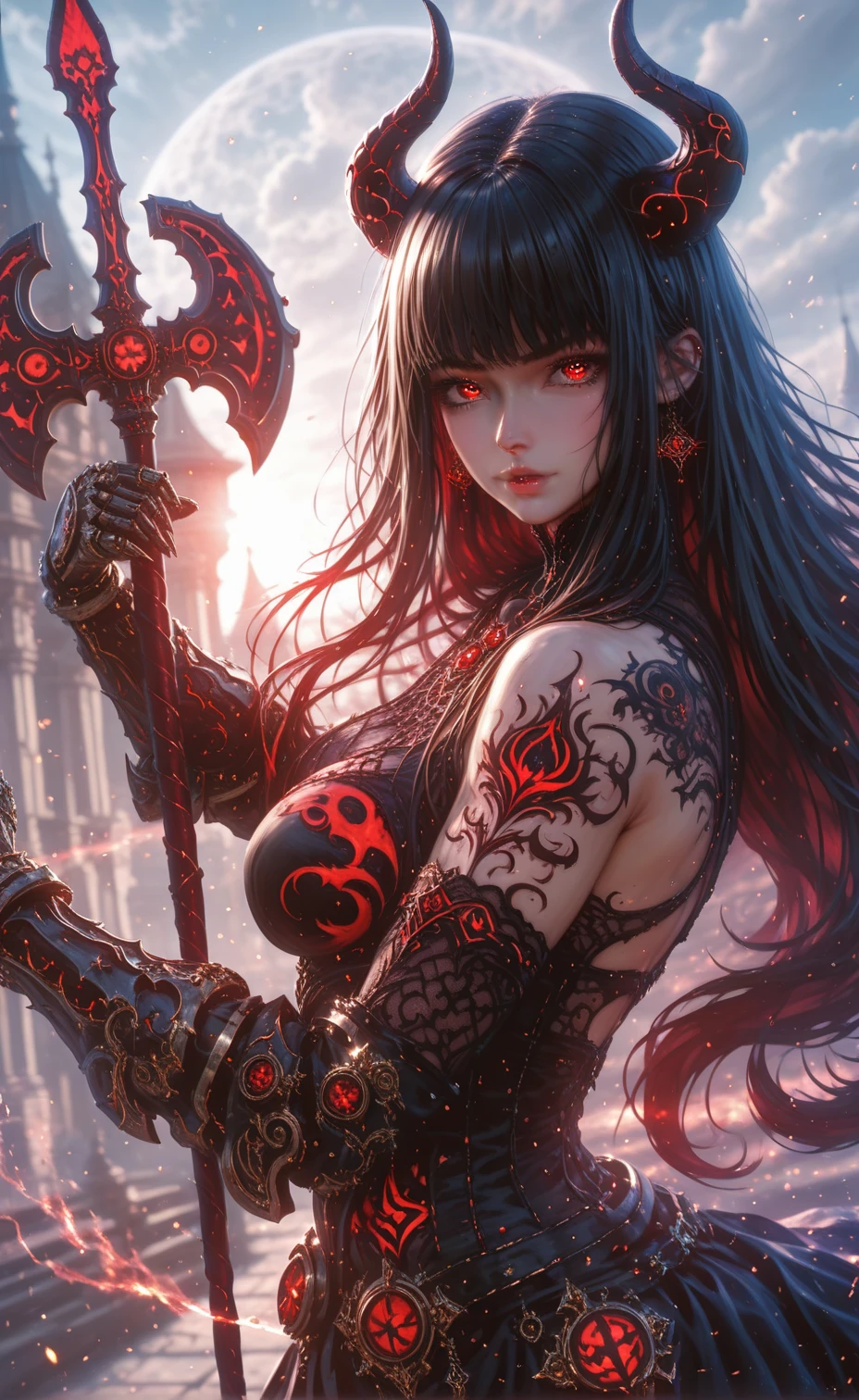 On the graveyard full of black rose bushes stand female death knigth, she dressed in sexy  black obsidian plate armor, she have pale skin long ash hair beatiful face with green eyes and bloody red lips, (ultra high quality anime fantasy art, dafk fantasy style, masterpiece, ultra highquality character design, 8k quality anime art, realistic anime art, top quality wallpaper illustration, detailed ultra high quality acurate face, highquality design and acurate physic)