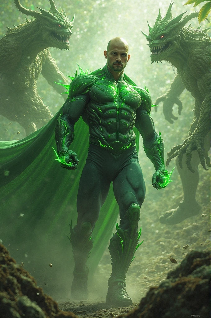 full body shot of menacing scary RAVANA wearing as the green lantern, Halloween atmosphere, abandon house background, perfect composition, beautiful detailed intricate insanely detailed octane render, 8 k artistic photography, photorealistic concept art, sharp focus, studio photo, intricate details, highly detailed, in frame, perfectly framed, center frame, front facing