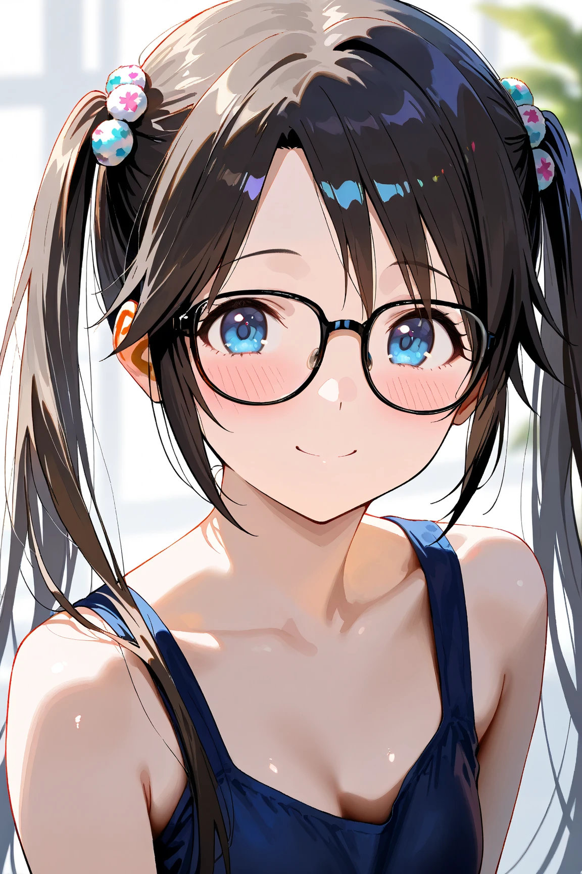 {{{Neon Genesis Evangelion, Mari Illustrious Makinami:1.9}}}, 8k, Best Quality, Super detailed, It is high resolution., Highly detailed CG, Clear, Best aesthetic, Great shading, (Photorealistic:1.2), High contrast, Ultra-thin illustration, Shrinkage rate, Beautiful detailed eyes, Beautiful detailed skin, Realistic skin, Beautiful detailed hand, Beautiful detailed fingers, Beautiful detailed hair, Detailed hair, Beautifully detailed ears, Beautiful Detail Lip, Professional Lighting, Beautiful detailed backgrounds, Very realistic backgrounds, 1 Girl, Solo, Age 25, Beautiful woman, (((Shiny dark brown hair, Long Hair, Low twin tails))), (((Wearing red glasses))), (((She wears a light blue thin hairband.))), ((Dark Eyes, There is a little green in it)), Swimwear、sit、Chair、In the background you can see the urban buildings of Tokyo.、Outdoor cafe terrace、Coastal、Navy hair color、juice、table、Place your cheek on your hand、She is wearing a white side-string high-leg bikini、Shot from slightly above、look up、Very cute face、Looking into the camera、Very beautiful face、Very blue sky、cloudless sky、She tilted her head a little.、