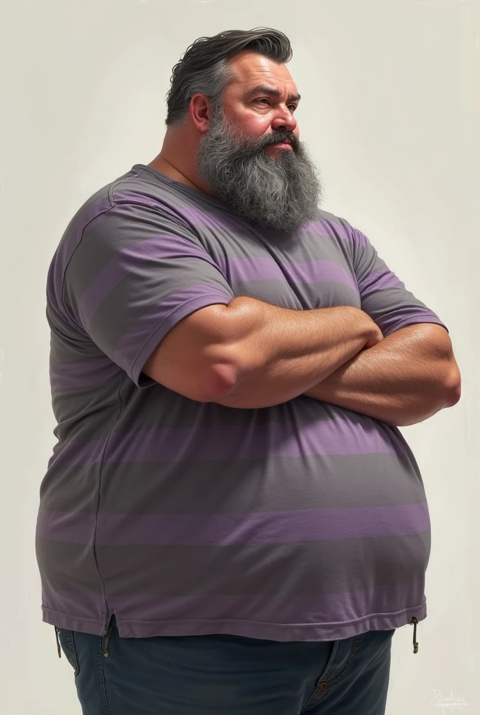 Fat black bearded man wearing pink shirt