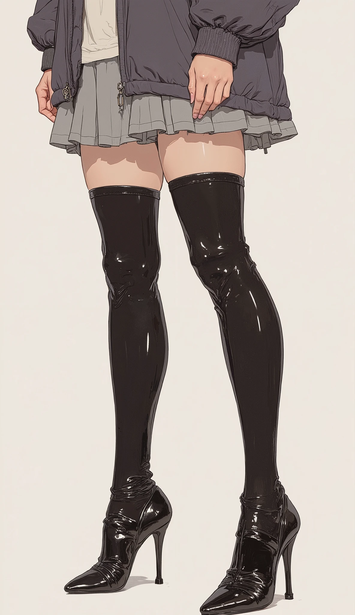 background:worm,were ,Only the lower half of the body is visible,Struggling,black tights, Thigh-high boots,Platform heels,Insect swallowing a woman