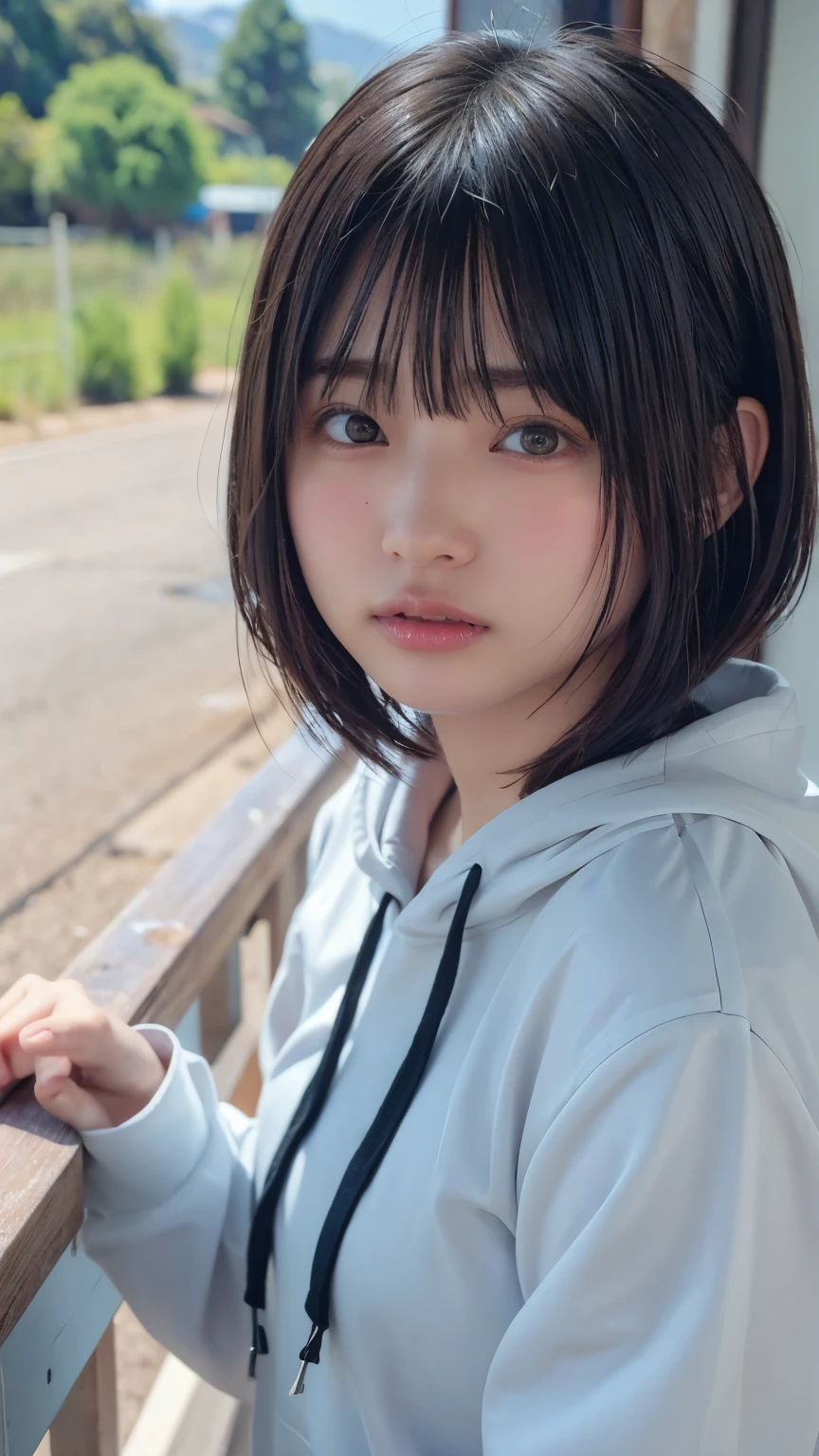 hoodie,Mountaineering,( bob cut hair :1.2), 1 girl, Japanese ,21 years old, Top Quality,masterpiece:1.3, super A high resolution,),( Super Detail , caustics ),( photorealistic:1.4,RAW shooting,) super realistic capture , very well detailed,