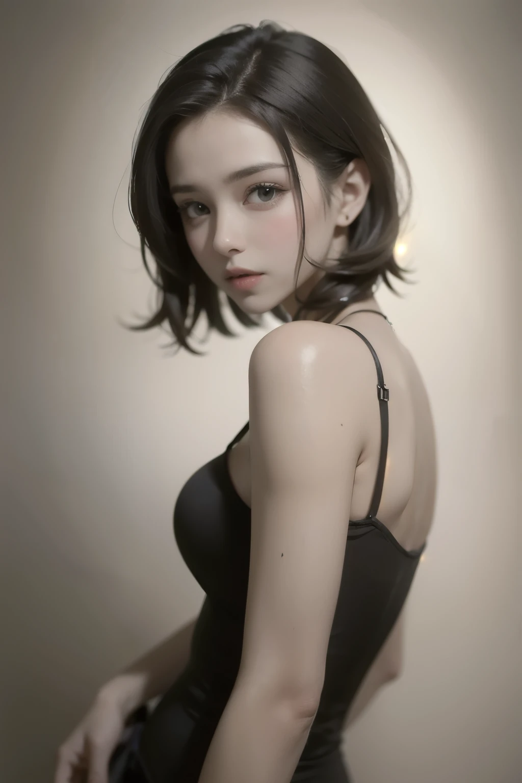 Girl, Single, Best Quality, Beautiful, Pretty, Big Breasts, Short Hair, Best Masterpiece, Bra, Black Hair, Beautiful Ass, Ahe Face, World's Most Beautiful, Lustrous