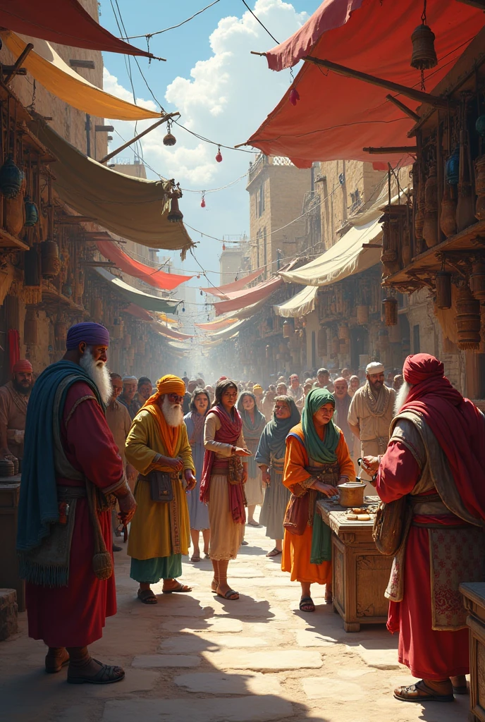Here's a prompt to create an image based on your description:
---
**Prompt for Creating Image:**
Create an image depicting a tense and charged scene where a Hindu boy is standing or walking with a Muslim girl. They are surrounded by a group of Muslim men who appear threatening or confrontational.
- **Hindu Boy and Muslim Girl:** Show them together, with the Hindu boy possibly protecting or shielding the Muslim girl. Their expressions should reflect concern, fear, or determination.
- **Muslim Men:** Illustrate a group of Muslim men surrounding the couple, with menacing or disapproving postures. Their expressions should convey confrontation or anger, but avoid overly aggressive or stereotypical features to maintain sensitivity.
- **Setting:** The scene should be set in a realistic public space, like a street, market, or park, to emphasize the public nature of the confrontation.
- **Emotions:** Focus on the contrast between the couple's vulnerability and the hostility of the surrounding group.
- **Colors and Lighting:** Use dramatic lighting and muted colors to enhance the intensity of the scene, with a focus on the emotions of the characters.
---
This prompt is designed to capture the tension and emotions in the scene while being respectful to the cultural and religious sensitivities involved.