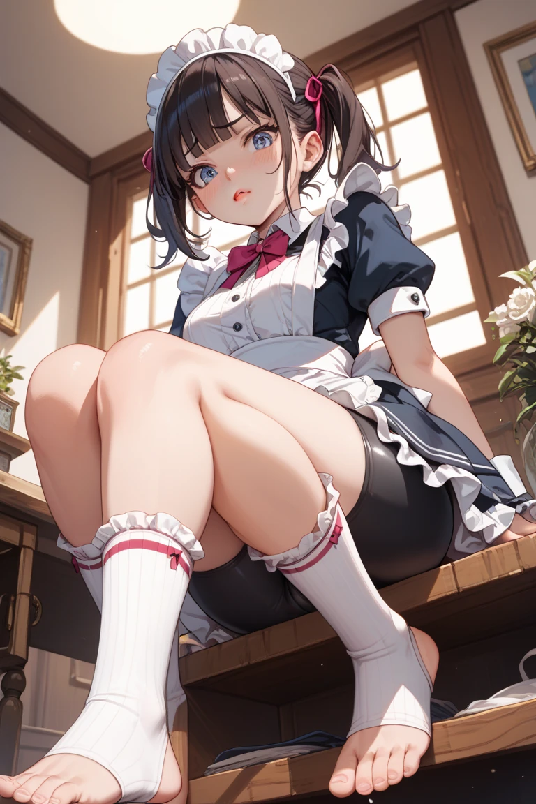 ((masterpiece、top-quality))、(Full body drawing:2)、Sit in front of the camera、Frontal shot、独奏、one girls、stairs at school、Classroom、sit in、(M-shaped legs:1.6)、Sit with your legs open、I can see my panties、sexy panty、Black sexy underwear、String panties、Clothes that are see-through with sweat、Perfect body、Mature look、tall、Tall Beauty、face perfect、Cute and beautiful face、Cute and beautiful girl、Elaborate and detailed faces、Beautiful hair、A dark-haired、(poneyTail:2.3)、Long hair that reaches to the waist、japanes、18year old、Dressing、(校服:2)、(student clothes:1.5)、White and black sailor suit、a sailor suit、Detailed and elaborate costumes、pleatedskirt、Detailed and elaborate costumes with beautiful frills、a miniskirt、(knee high socks:1.3)、Black socks、(garterbelts:1.8)、high-heels、hi-school girl、(Spiteful smile:1.3)、Lightly open lips、Moist eyes、wide Shots、full-shot、constricted hips、thin-waist、clong legs、Beautiful feet、Skinny Legs、thick thight、(Huge ass:1.2)、perfect buttocks、perfect chest、See-through Valley、Bust with tension、Bust sticking to costume、(large full breasts)、