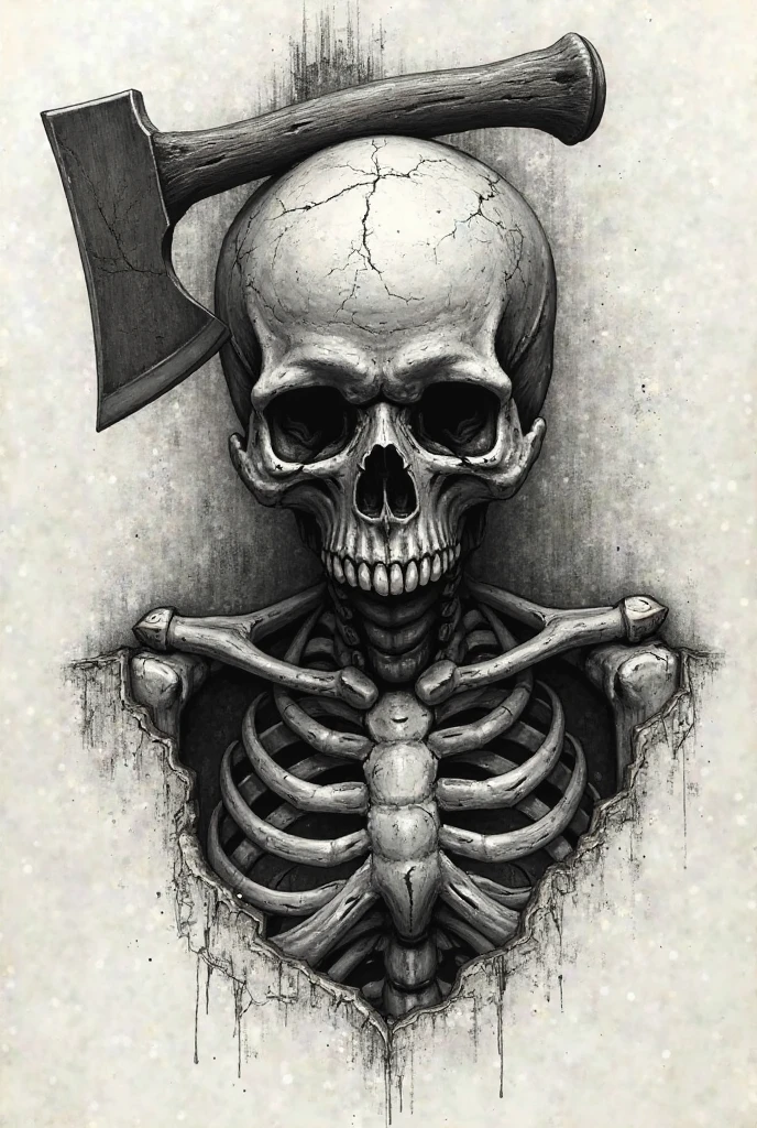 Make an extremely simple unrealistic drawing, of a skull plus a scythe of death