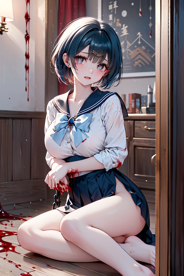 A cute and perverted girl a man and cut off his penis with a knife, causing blood to flow everywhere