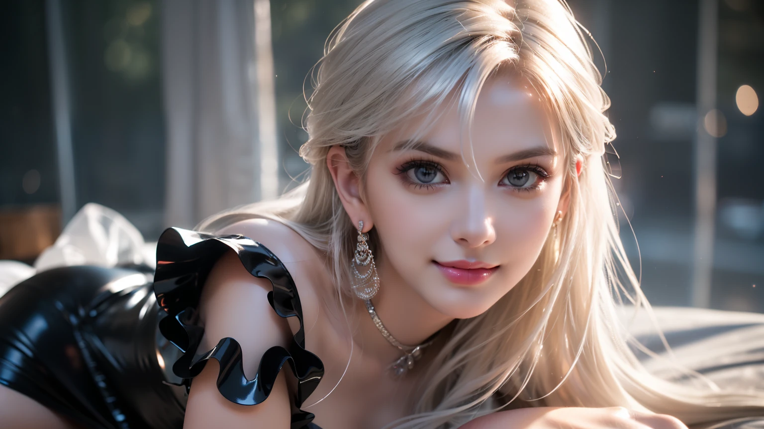 (ultra realistic,32k, masterpiece:1.2),(high detailed skin:1.1),( high quality:1.1),
<lora:eft_fairytail_mirajane:0.8>eft_fairytail_mirajane, (blue eyes:0.5), cleavage, solo, long hair, choker, white hair, collarbone, dress, black dress, bare shoulders, bangs pinned back,,(looking at viewer, sitting, from above:1.1),, (huge breast,large breast,:0.9),<lora:add_detail:0.92>,
(golden hour:1.1), dreamer's delight, surreal landscapes, whimsical wonders, dreams come to life, blurry background,