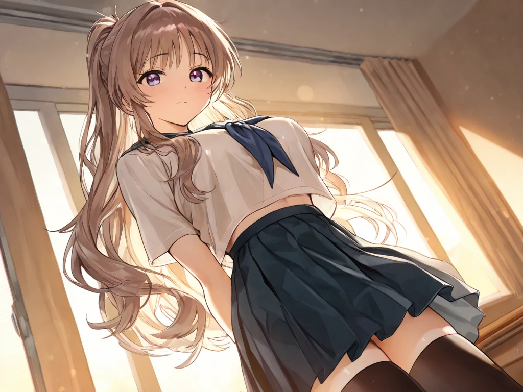 School、In the classroom、Sitting in a chair、Girl、Girl、Short、Younger、Lower school year、Baby Face、flat chest、Dynamic Angle、masterpiece、best quality、ultra-detail、Great Khan、The air conditioner is broken、Summer sunshine、Miniskirt、Panties、Spreading legs、Looks hot、Raise one leg、The desks are lined up、corridor、window、Seems like a hassle、Complaining、There are several classmates behind me.、Clothing、Untidy appearance、Her chest is exposed、Wide Stride、Fan、With his mouth open sloppily