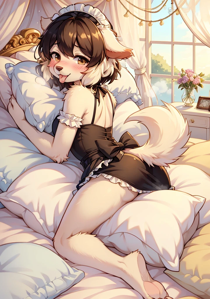 Score_9, Score_8_up, Score_7_up, Score_6_up, Score_5_up, Score_4_up, source_anime, anime style, cute, vulpera, female furry, maid uniform, horny, excited, heavy breathing, sex, hard sex, clitoris, pussy juice, missionary
